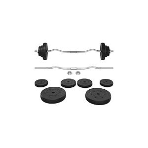 Yaheetech Ensemble d&rsquo;halt&egrave;re 20 kg Kit Barre de Musculation Exercices de Fitness Curl EZ 120 cm Barre Longue, Gym, Fitness