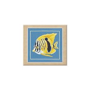 LANARTE Point De Croix Compté Tableau Kit Complet DIY Broderie Motif POISSON ZÈBRE JAUNEPatron Adulte Art Creatif Decoration Salon Activité Manuelle Cadeau ca. 21 x 20 cm Counted Cross Stitch
