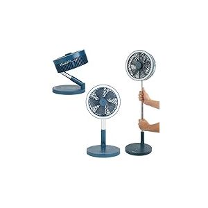 Beldray EH3413B Cooling Fan, Cordless Folding 3 In 1 Cooler, USB Rechargeable Desk/Pedestal/Wall Fan, For Home, Office, Bedroom, Adjustable Standing Room Fan, LED Ring Light, 3 Speed Settings, Blue