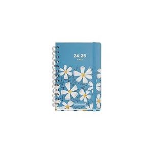 Miquelrius Agenda scolaire 24-25 septembre 2024 à août 2025, dimensions 125,5 x 178 mm, un jour par page, double spirale métallique, couverture carton doublé, fermeture élastique, espagnol et anglais,
