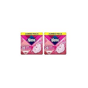 Nana Ultra Régulier Plus Serviettes Hygiéniques Avec Ailettes - Flux Modérés - 28 Serviettes En Pochette Individuelle (Lot de 2)