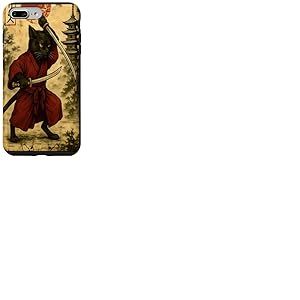 Samoura&iuml; Chat Noir Japonais Vintage dr&ocirc;le Graphique Coque pour iPhone 7 Plus/8 Plus