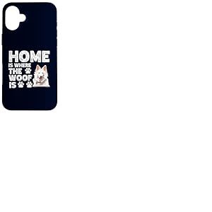 Home is Where The Woof is Berger Blanc Suisse Dog Lover Coque pour iPhone 16 Plus