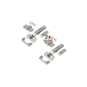 Blumotion Lot de 2 charnières droites à 110° pour meuble avec ressort, vis, butée d'angle + clip Blumotion, plaque de montage excentrique, acier, vis, distance 0 mm