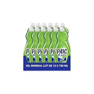 PAIC - Liquide Vaisselle Main BI-ACTIV' Sel Minéral - Nettoie - Dégraisse - Lot de 12 flacons de 750mL