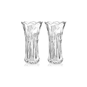 Dicunoy Lot de 2 Grands vases à Fleurs en Verre de 24,1 cm pour Salon, Vase Moderne Transparent pour centres de Table, vases cylindriques évasés en Cristal Robuste pour Maison, Mariage, Bureau, 25 x