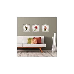 Stickers adhésifs 3D | Sticker Mural Autocollant effet 3D Dahlia rouge, orange et fleurs - Stickers muraux Chambre - Stickers muraux 3D - Déco Salon - Autocollants muraux Trompe l'oeil | 40x120cm