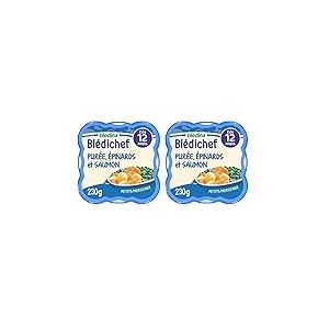 Blédina - Blédichef - Repas Bébé 12 Mois - 9 Plats Purée Epinards Saumon - Petits Morceaux - 100% Ingrédients d'Origine Naturelle - Dès 12 Mois - 9 Assiettes de 230g (Lot de 2)