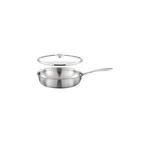 Cuisinox - Gourmet - Sauteuse 24 cm inox - Triply - Compatible tous feux dont induction - Acier Inoxydable 18/10 - Poignée Fixe - Couvercle - Sans PFAS, PTFE, PFOA - Made in France