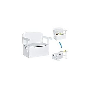 FANTASK Salon de Jardin 3 en 1 avec Banc, Table pour Enfant avec Espace de Rangement et Plafond, Table d'activit&eacute; 3 en 1, en Bois, pour Enfants de 3 &agrave; 7 Ans, 60 x 34 x 57 cm, Blanc