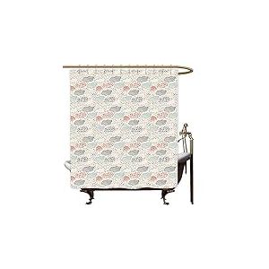 SKDSArts – Rideau de douche élégant en forme de parapluie, à pois et rayures dessinés à la main, motif nuages parmi parapluies ornés et averses, multicolore, 175 x 183 cm (l x L), rideau de douche