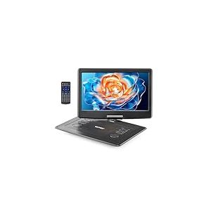 VEVOR Lecteur DVD Portable, écran HD pivotant de 396 mm, avec Chargeur de Voiture, Batterie Rechargeable intégrée de 4,5-5 h, Deux Haut-parleurs, synchronisation TV/USB/Carte SD/CD/DVD, pour Voiture