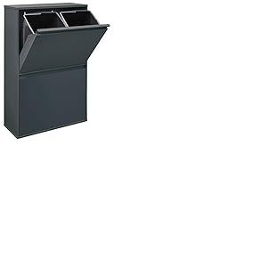 ARREGUI Basic CR604-B Poubelle de recyclage en acier, poubelle de tri sélectif, 4 seaux, 4 x 17 L (68 L), anthracite, 90,5 x 58,5 x 24,5 cm