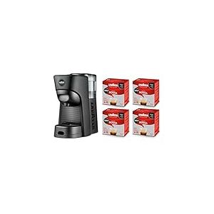 Lavazza, A Modo Mio Machine &agrave; caf&eacute; Tiny Eco Noire avec 64 capsules de qualit&eacute; rouge incluses, machine &agrave; expresso en plastique recycl&eacute;, 1450 W, 220-240 V, 50/60 Hz, 0,6 litre
