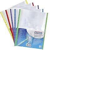 DONAU Pochettes perfor&eacute;es pour documents/PP A4 Crystal 40 microns, bords color&eacute;s, couleurs assorties, 25 pi&egrave;ces, archivage de documents/bords color&eacute;s, mat&eacute;riau PP