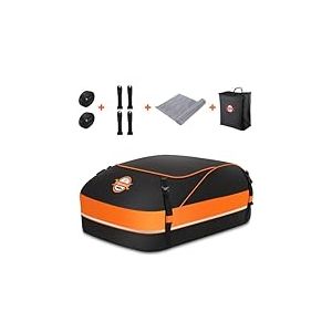 Sailnovo Coffre de Toit Softshell – 15 Cubes / 430 L, imperméable, Tapis antidérapant, 4 Crochets de Porte, Sac de Rangement pour Toit de Voiture pour Toit de véhicule, Orange