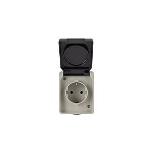 REV AquaBase Prise 1 prise pour pi&egrave;ces humides, protection contre les &eacute;claboussures IP54 bipolaire, jusqu'&agrave; 2,5 mm&sup2;, 230 V~, 50 Hz, 16 A, montage en saillie, gris