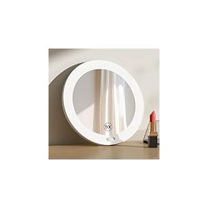 EMKE Miroir de Maquillage avec &eacute;clairage avec Miroir grossissant 5X, Miroir cosm&eacute;tique LED Blanc avec Ventouse, diam&egrave;tre 165 mm, Miroir Mural Portable, aliment&eacute; par Piles