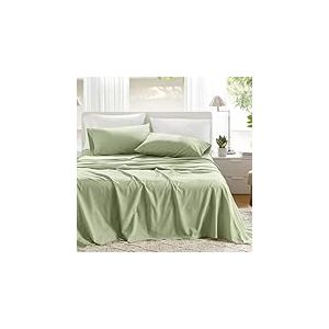 Comfort Spaces Parure de lit 4 pièces 100% Coton Respirant et Doux, naturellement Frais avec Poche élastique de 35,6 cm pour Matelas jusqu'à 40,6 cm, pour Toutes Les Saisons, Vert Sauge
