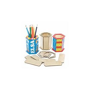 Baker Ross FE522 Kits de pot à crayons hexagonaux en bois - Lot de 3, porte-stylo, peignez votre propre porte-crayon, artisanat en bois pour enfants