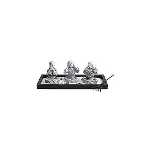 lachineuse - Jardin Japonais 3 Bonzes - Décoration Zen Intérieur Moines Bouddhistes - avec Sable, Pierres & Rateau - Déco Zen pour Bureau - Objet Décoration Asiatique - Idée Cadeau Japonais Asie