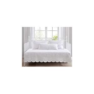 Laura Ashley Home – Parure de lit en Coton avec taies d'oreiller et taies d'oreiller Assorties, décoration d'intérieur légère pour Toutes Les Saisons (Treillis Blanc, canapé-lit)