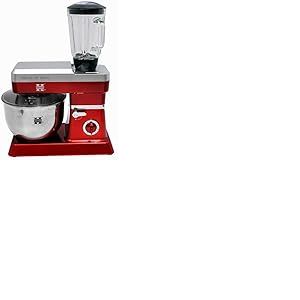 Herzberg, HG5065-RD, Robot Petrin Multifonction, Blender en Verre 1.7L, Puissance 1800 W max, Réglage de 6 Vitesses, Capacité du Bol 6.5L, Inox, Couleur Rouge