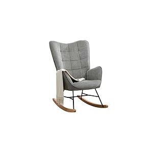 MEUBLE COSY Fauteuil à Bascule Allaitement Scandinave Chaise Loisir et Repos en Tissu avec Pieds en E' Bois Métal pour Salon, Chambre, Massif, Gris, 66x84x97cm
