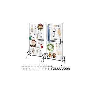 VEVOR Grille d&rsquo;Exposition sur Pied 2PCs 89,8x179,8 cm, Panneau Grille en Acier Carbone, Pr&eacute;sentoir Grillag&eacute; Mobile avec Roulettes et 20 Crochets, pour Affichage Pr&eacute;sentation Photo M&eacute;mo D&eacute;coration