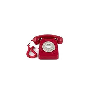 GPO 746 Téléphone fixe rétro de style années 1970 à cadran rotatif - Cordon extansible, sonnerie authentique - Rouge