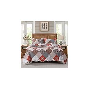 HoneiLife Parure de lit Queen Size - 3 pièces en Microfibre - Housse réversible - Patchwork - Housse de Couette légère - Couettes Florales Toutes Saisons - Rouge Amarante