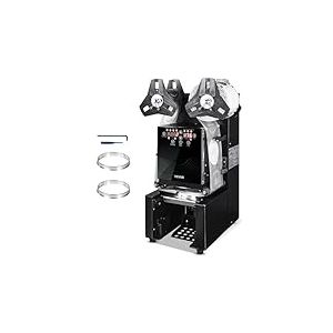 VEVOR Machine &agrave; Sceller Gobelets Automatique 500-650 Gobelets/h Scelleuse &Eacute;lectrique Gobelet Hauteur 90-190 mm Diam 90/95 mm, &Eacute;cran LCD pour Gobelet de Th&eacute; aux Perles, Th&eacute; au Lait &agrave; Bulles, Caf&eacute;, Noir