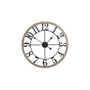 DRW Horloge Murale Ronde en Bois et Aiguilles en Aluminium Naturel 60 x 4,5 x 60 cm