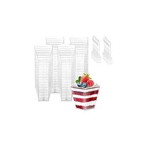 Tasses à Dessert, 50 Pièces 120ml/4oz Coupes Gobelets avec 50 Cuillères Mini Tasses à Dessert Gobelets Verrines à Dessert Réutilisables en Plastique pour Mousse,Tiramisu,Anniversaire,Mariages