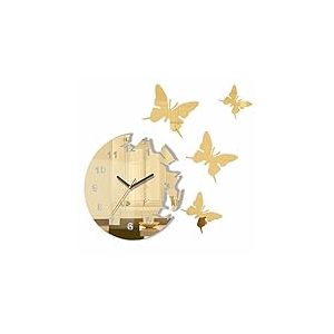 FLEXISTYLE Grande Horloge Murale Moderne en Forme de Papillon doré, 30 cm, 3D DIY, Salon, Chambre à Coucher, Chambre d'enfant.