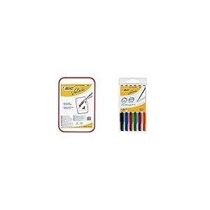 BIC Velleda Tableau Double Face Effa&ccedil;able &agrave; Sec (30 x 44 cm) - Rouge, Lot de 1 & Velleda 1741 Feutres Effa&ccedil;ables &agrave; Sec, Pointe Conique Moyenne - Couleurs Assorties, Un Pochette de 6