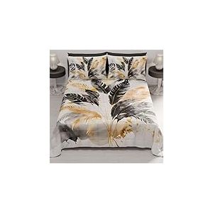 PETTI Artigiani Italiani - Couvre-lit d'&eacute;t&eacute; 220x260 cm 100 g/m&sup2; Double Face, Couette l&eacute;g&egrave;re pour lit Une Place et demie, Printemps, Mod&egrave;le Palmier Noir, 100% Fabriqu&eacute; en Italie