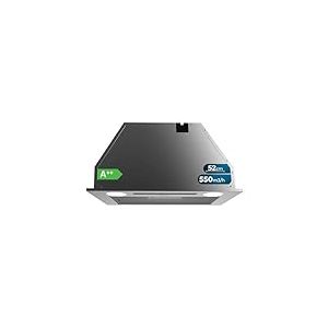 Cecotec Hotte Aspirante 52cm Bolero Flux IT 525500 Inox A++. Moteur 70W, 3 Niveaux de Puissance, Faible consommation, Finition inox, Puissance 550m³/h, Tactile, Booster, Lumière et Filtre à charbon