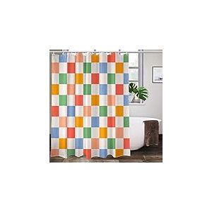 Lovetar Rideau de Douche r&eacute;tro &agrave; Carreaux Vintage des ann&eacute;es 60 et 70 en Tissu imperm&eacute;able Lavable pour Salle de Bain avec 12 Crochets &ndash; 183 x 183 cm