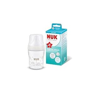 NUK Perfect Match Biberon | 0+ mois | 120 ml | Biberon anti-coliques | Verre | Indicateur de contr&ocirc;le de temp&eacute;rature | Arc-en-ciel | Lot de 1