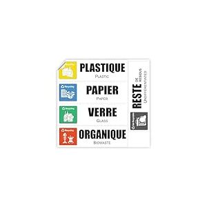 Ambiance Sticker Étiquettes Autocollant en PVC - Poubelle de Recyclage Souple Imperméable Lavable pour la Gestion des Sélectif Déchets Adhesif - 5 Étiquettes de 20 x 6 cm