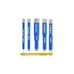 SURFOU Foret Diamant Carrelage Coffret 5, 6, 8, 10, 12mm, Forets Metaux pour 6mm, Meche Perceuse Metal, Forêt Métaux Mèches Percage Drill Bits Carrellage à Céramique Gres Verre Granit