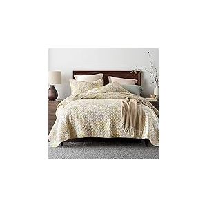 ENASAL Parure de lit r&eacute;versible en Coton, Couvre-lit Motif Cachemire Floral (Jaune, Grand lit)