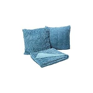 Comfort Spaces Ensemble Couverture et Oreiller en Fausse Fourrure froncée avec 2 Housses de Coussin carrées Assorties pour Salon, Chaise, canapé, Bureau à Domicile, Bleu Sarcelle, 127 x 152,4 cm