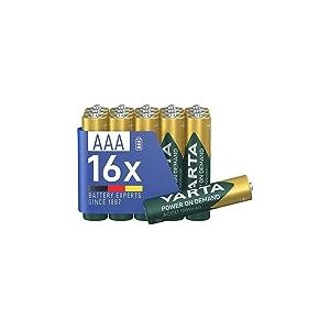 VARTA Piles AAA, rechargeables, lot de 16, Recharge Accu Power on Demand, batterie rechargeable, 1000 mAh Ni-MH, sans effet mémoire, préchargées, prêtes à l'emploi