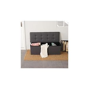 FurnitureR L-110cm Banc de Rangement en Tissu, Ottoman en Bout de Lit, Coffre de Rangement Int&eacute;rieur avec Compartiment Amovible, Pliable Coffre de Rangement Tabouret pour Salon, Chambre, Entr&eacute;e, Gris