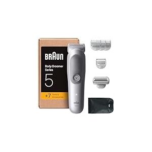 Braun Tondeuse Electrique Pour Le Corps Pour Hommes Series 5 BG5555 Gris, etanche, Coffret Avec +7 Outils De Rasage, Lame SkinGuard, Douce Pour Zones Sensibles, Kit De 4 Sabots, Brosse De Nettoyage