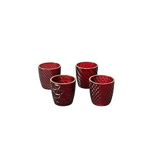 Boltze Marilu 2061235 Photophore en Verre 4 pièces, Rouge, Hauteur 7,5 cm, Design Moderne, décoration de Jardin, décoration de Table, photophore en Verre