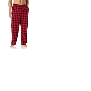Amazon Essentials Pantalon de Pyjama Respirant en Flanelle (Disponible en Grandes Tailles et Grandes Longueurs) Homme, Rouge Cerise/Noir Motif Tartan Rouge et Noir Classique, L