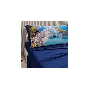 PETTI Artigiani Italiani - Parure de Draps en Coton pour Lit 1 Place et Demi Française avec Taies d'oreiller et Drap Housse 140x200, Motif Zante Bleu Électrique, 100% Fabriqué en Italie
